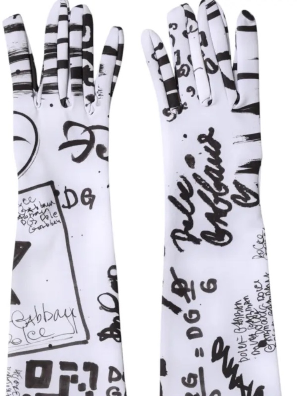 NWT! Dolce & Gabbana Black White DG Logo Elbow Length Mitten Gloves SIZE S/ 7